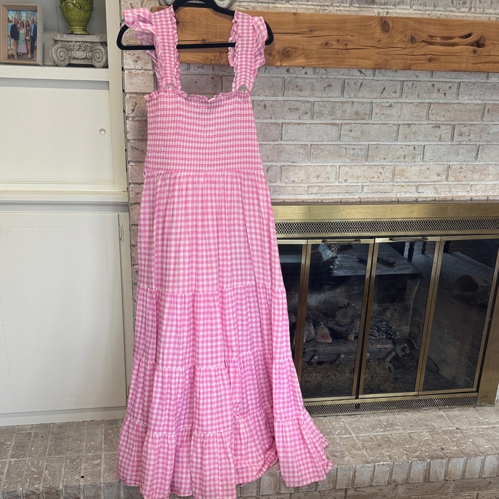 RIXO Pink Gingham Maxi Dress